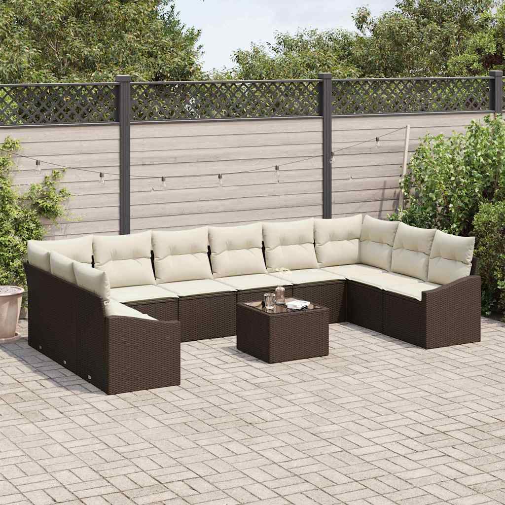 vidaXL 10-delige tuinset met kussens in grijs van poly rattan