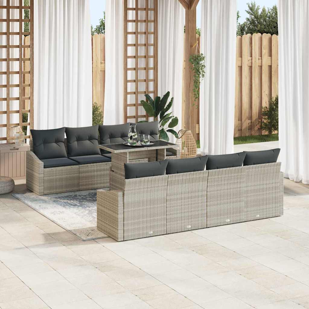 vidaXL 7-delige Tuinbankenset met kussens poly rattan lichtgrijs