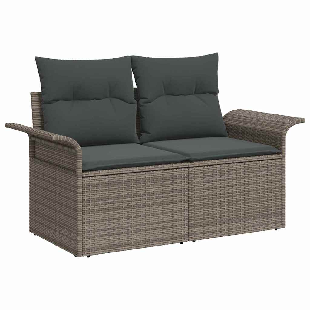 vidaXL 9-delige Tuinbankenset met kussens poly rattan grijs