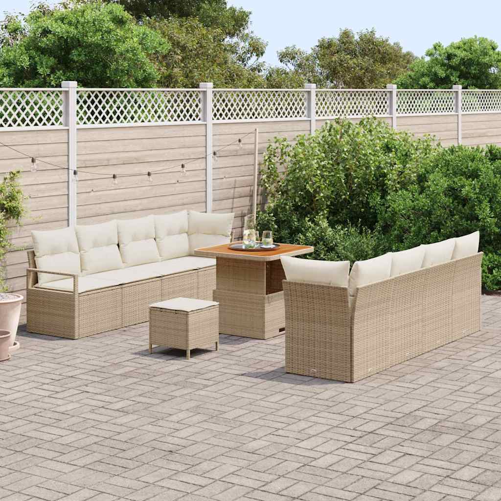vidaXL 11 Delige Tuin Sofa Set met Kussens in Beige van Poly Rattan en Acacia