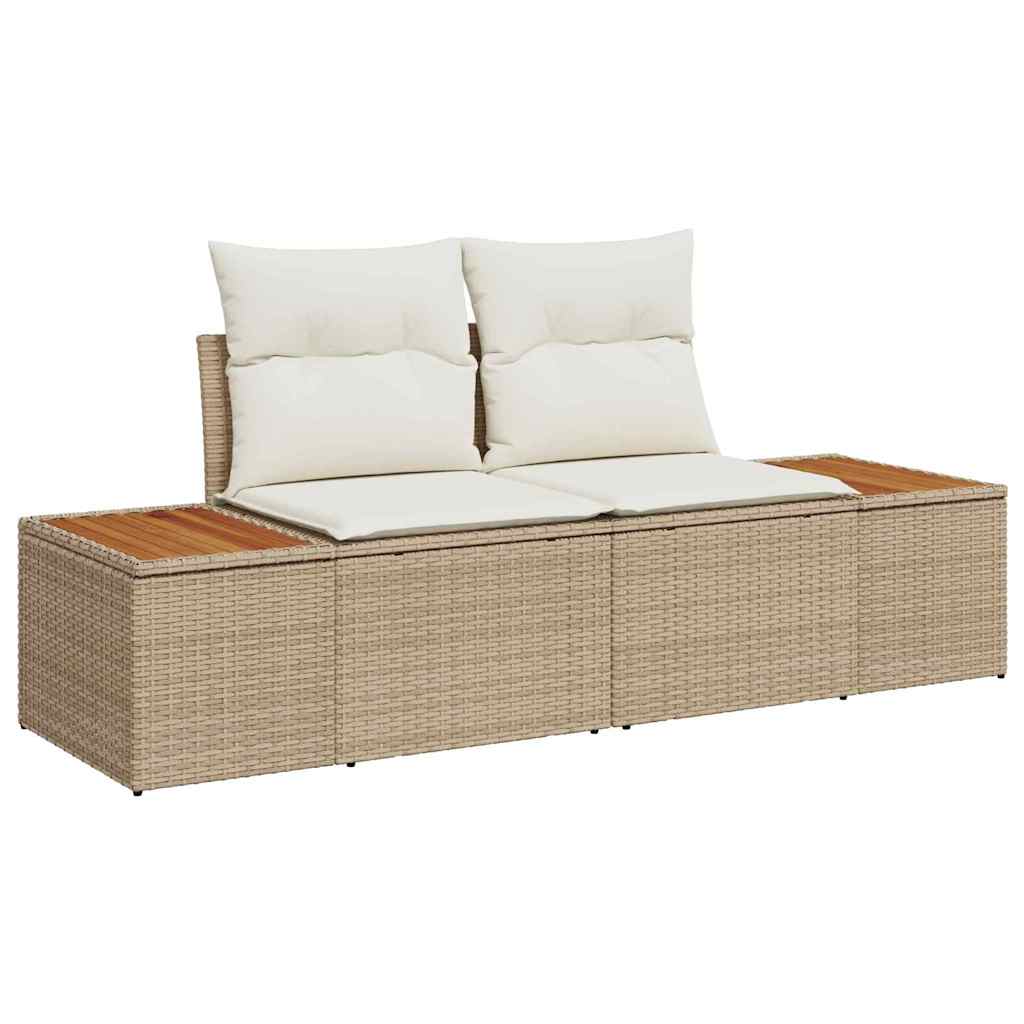 vidaXL 9-delige tuinset met beige kussens van poly rattan en acacia.