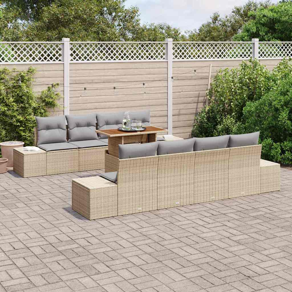 vidaXL 7-delige Tuinbankenset met kussens poly rattan beige