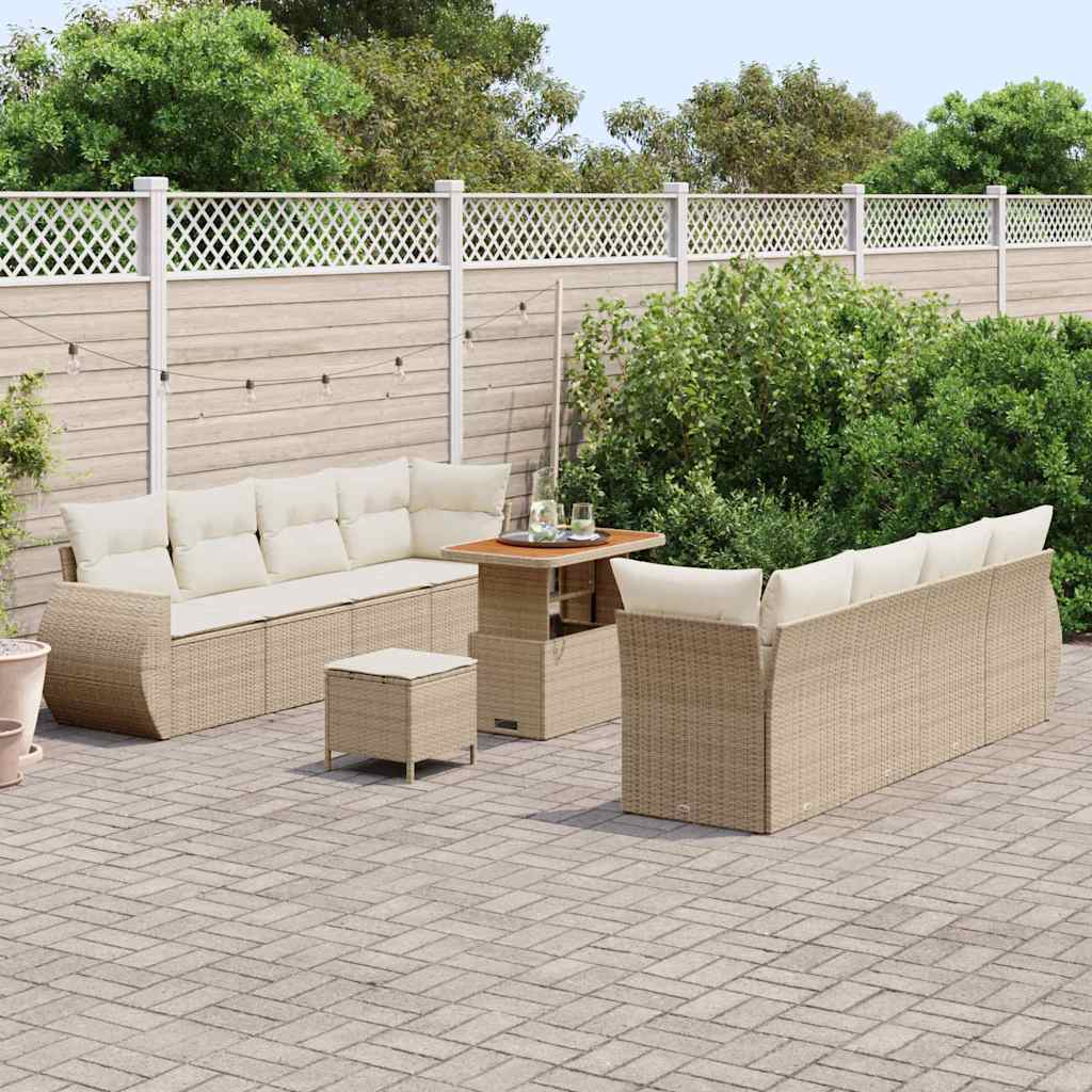 vidaXL 11-Delige Tuinsofa Set met Kussens in Beige, van Poly Riet en Acacia