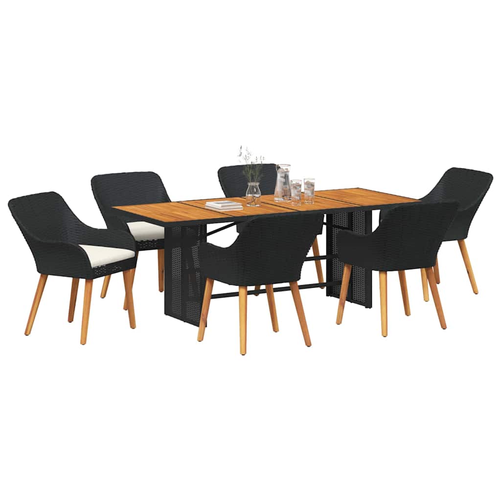 vidaXL 7-delige tuinset zwart poly rattan