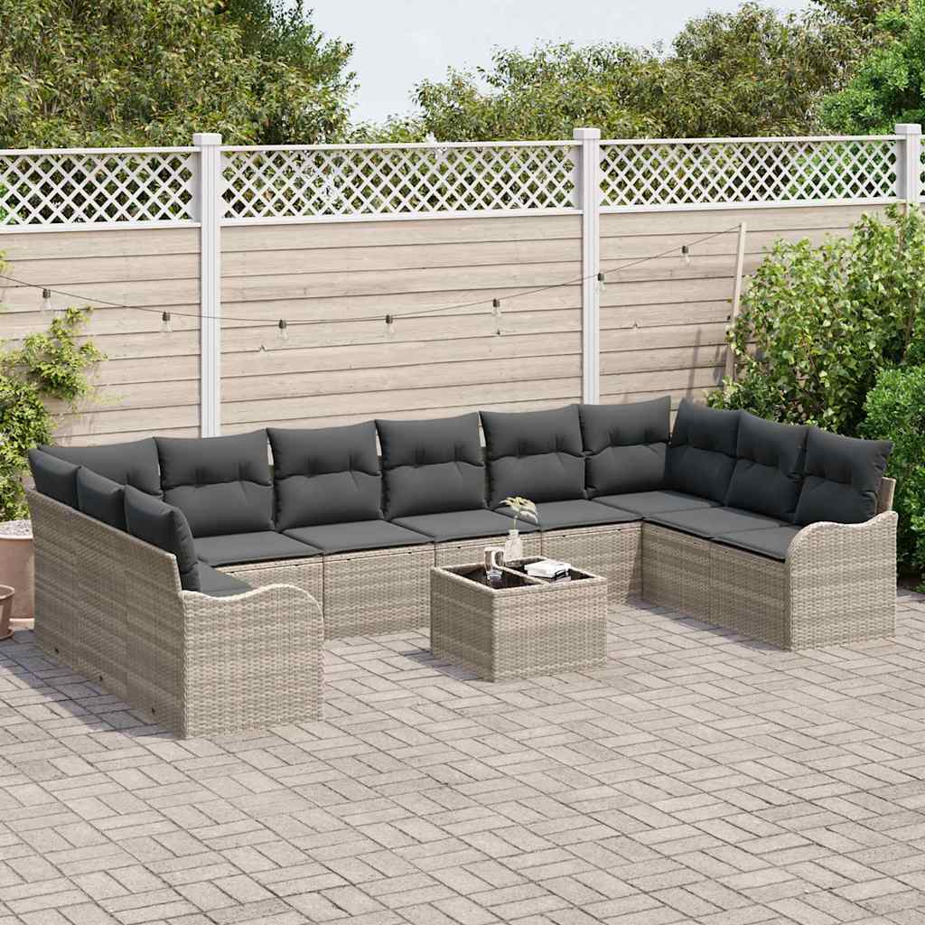 vidaXL 11-delige Tuinsofaset met Kussens Grijs Poly Rattan