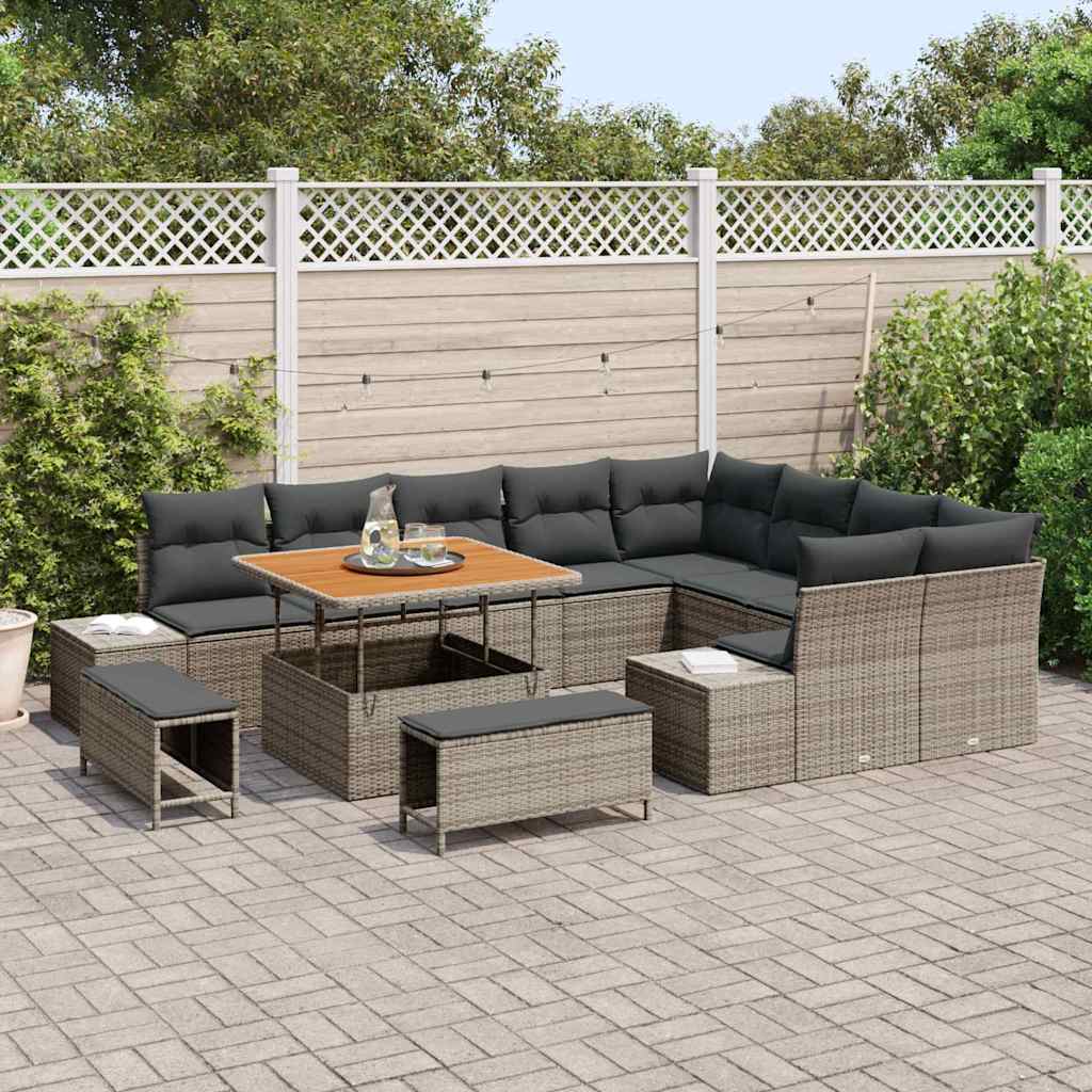 vidaXL Tuin Sofa Set 12 pcs Donkergrijs en Grijs Poly rattan en Wicker
