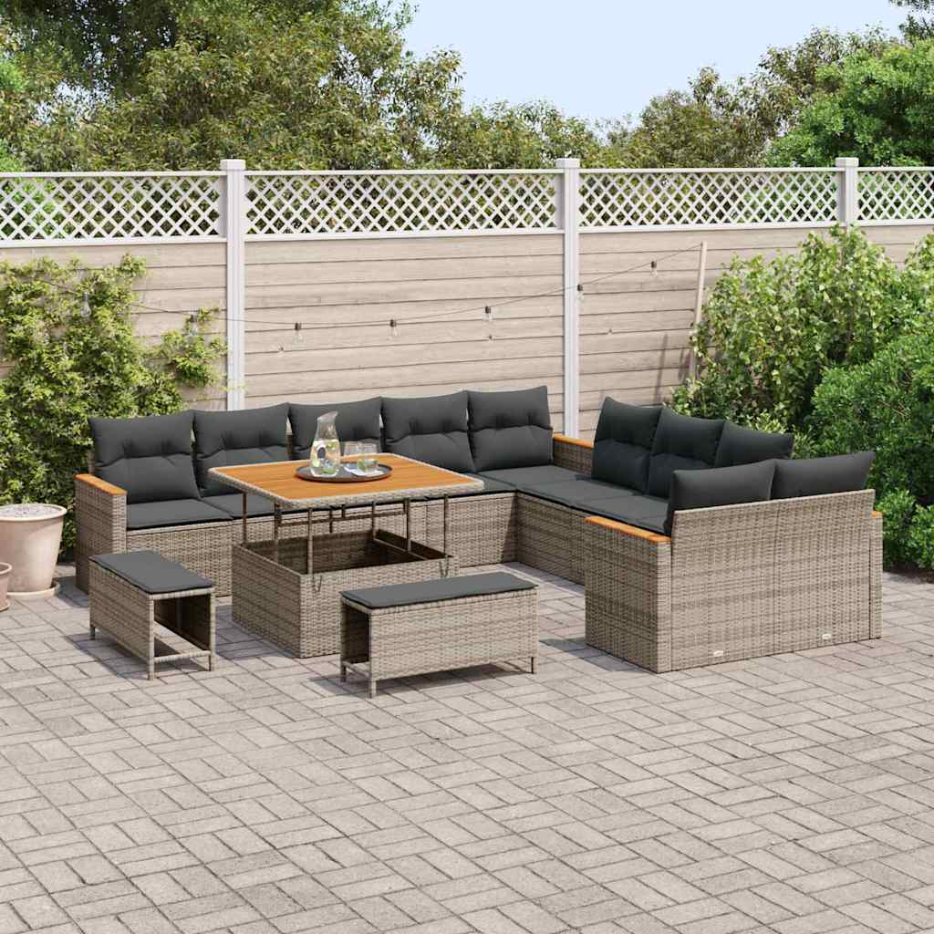 vidaXL 13-delige tuinsofa set met kussens in grijs poly rattan