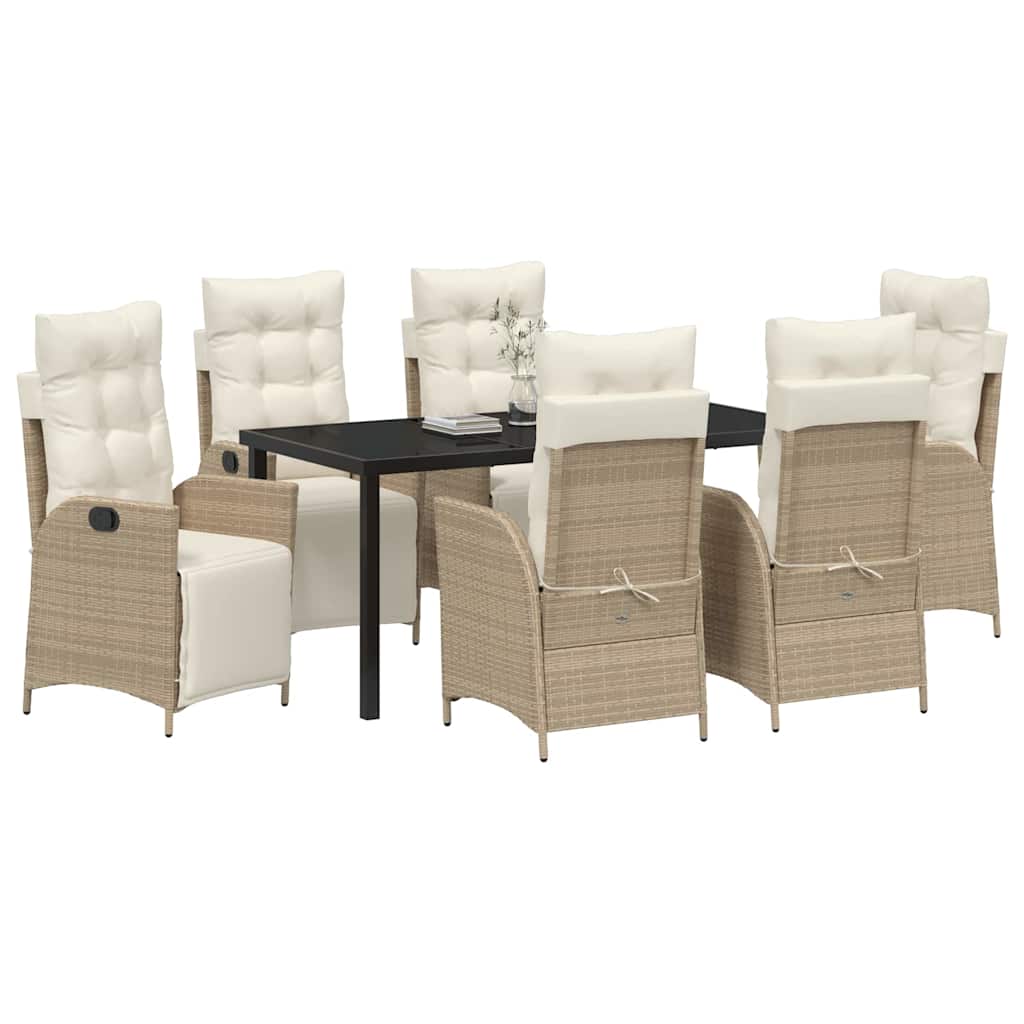 vidaXL 7-delige Tuin Eetset in Beige van Poly Rattan