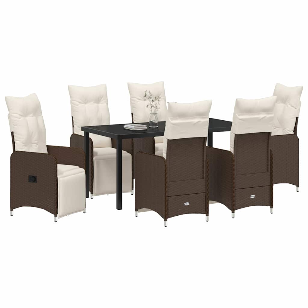 vidaXL 7-delige Tuin Eetset met Kussens Bruin Poly Rattan