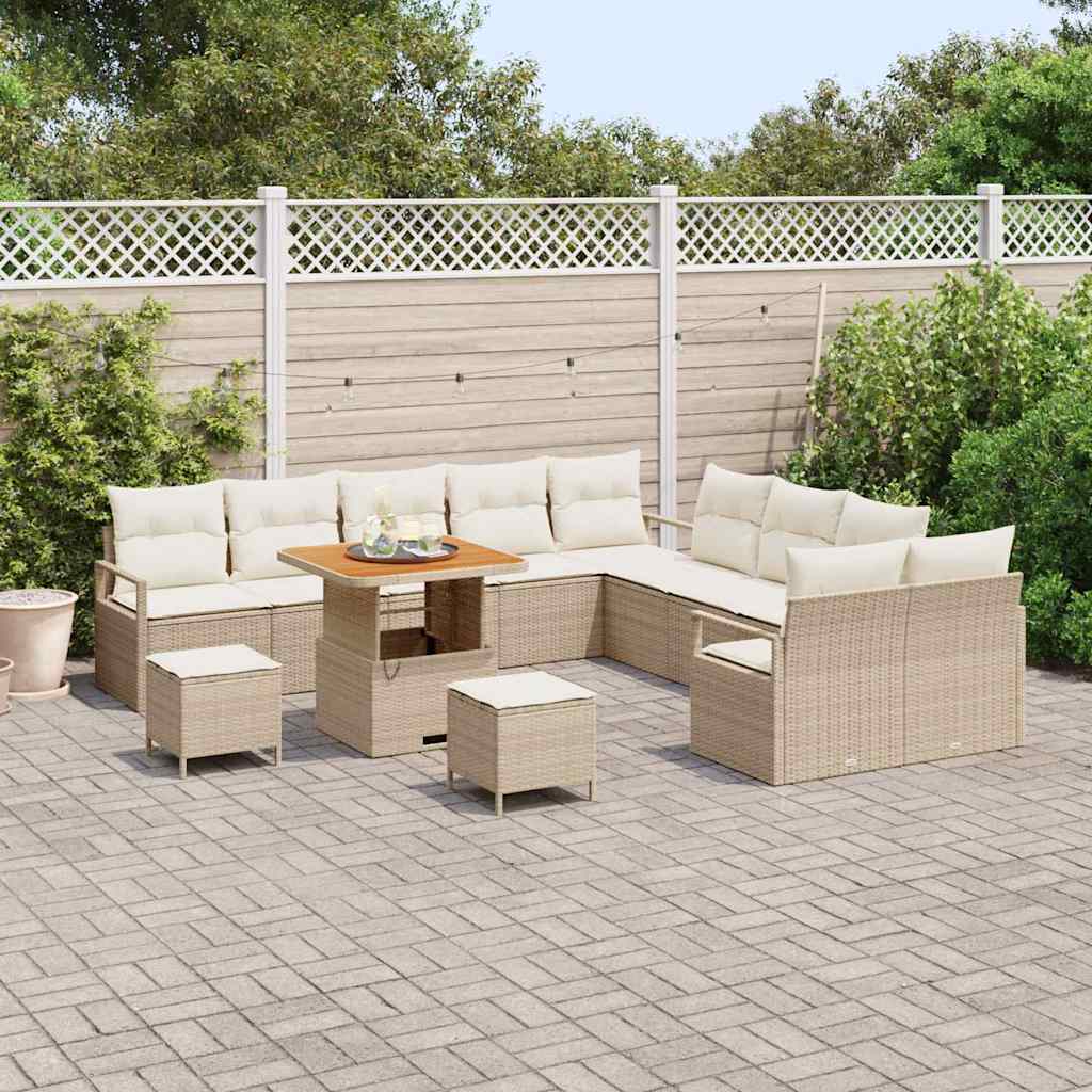 vidaXL 13 Delige Tuin Sofa Set met Kussens Beige Poly Rattan Acacia