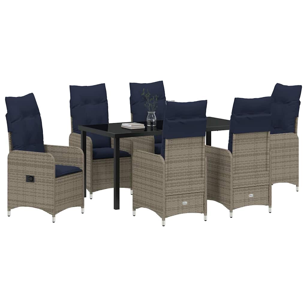 vidaXL 7-delige Tuin Eettafel Set met Kussens Zwart Poly Rattan