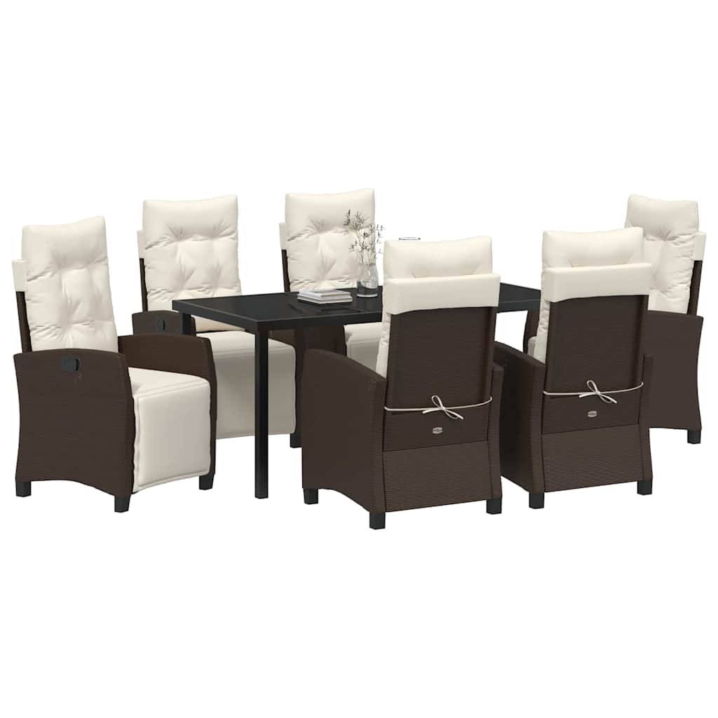 vidaXL 7-delige Tuin Eetset Bruin Poly Rattan