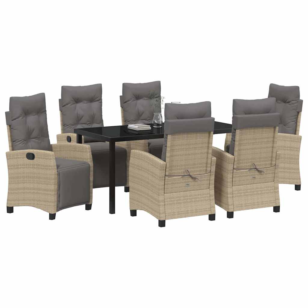 vidaXL 7-delige Tuinset - Eettafel en Stoelen - Beige Poly Rattan