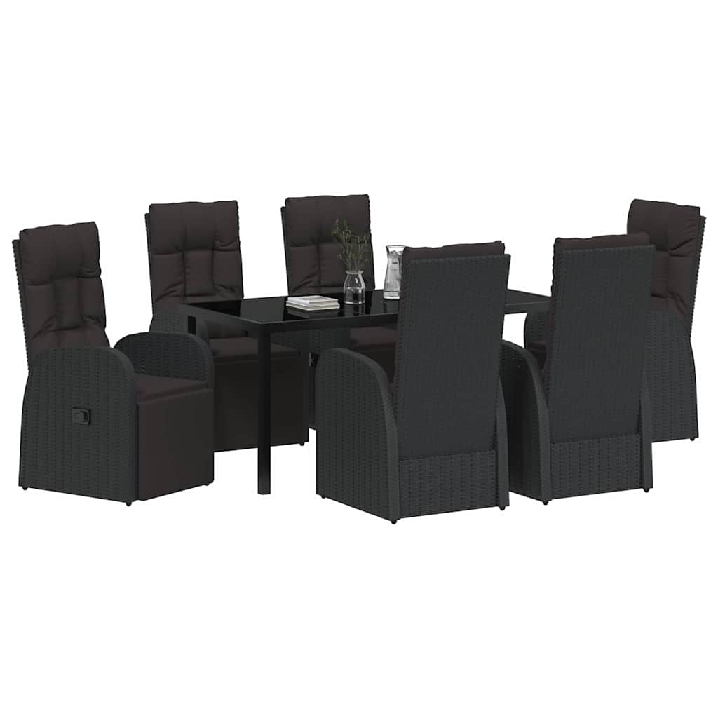 vidaXL Recliner Tuinstoelen met kussen 7 pcs Zwart 160 x 80 x 73 cm