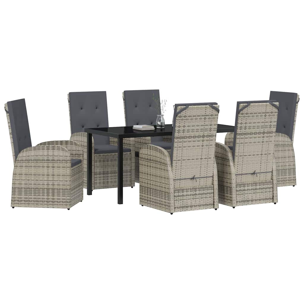 vidaXL Tuin Eetset met kussen 7 pcs Grijs 160 x 80 x 73 cm PE riet