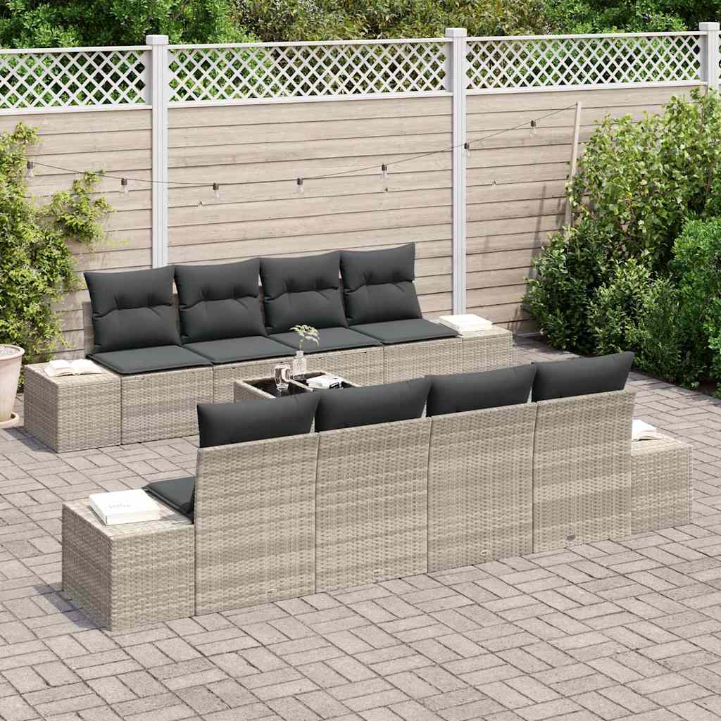 vidaXL 7-delige tuinsofaset met kussens in lichtgrijs poly rattan