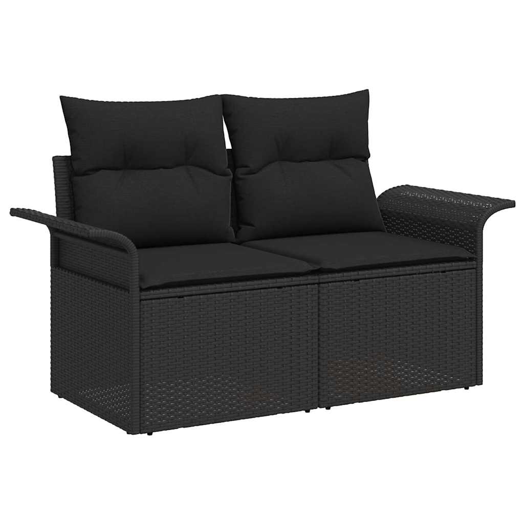 vidaXL 11-delige Tuinbankenset met kussens poly rattan zwart
