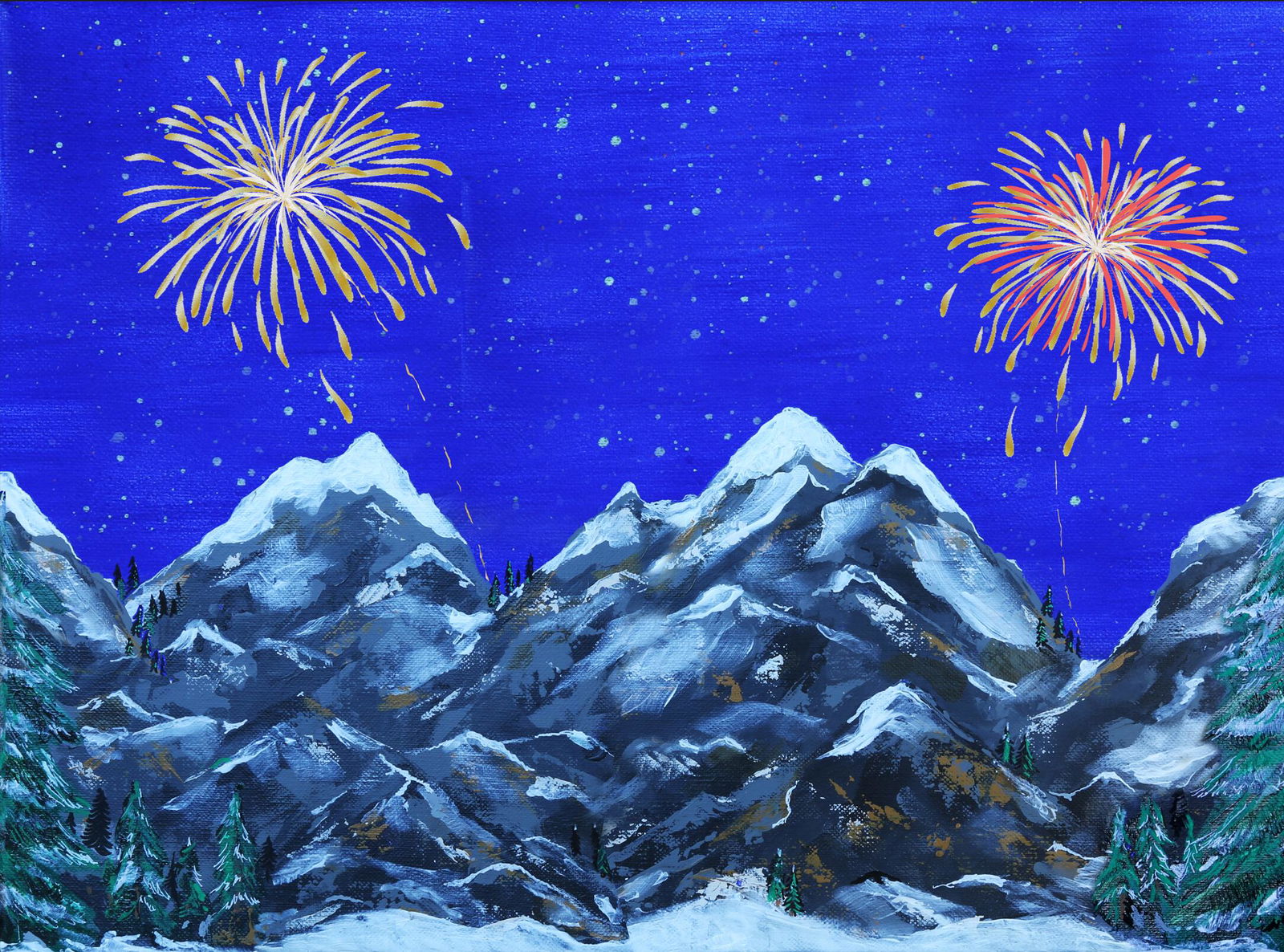 My village Achtergrond Canvas LED Vuurwerk 76X56 cm kerst - 