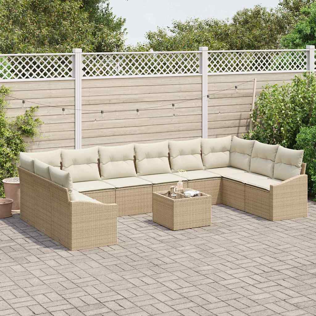 vidaXL 11-delige tuinset met kussens in bruin poly rattan