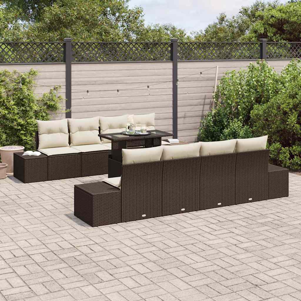 vidaXL 7-delige Tuinbankenset met kussens poly rattan bruin