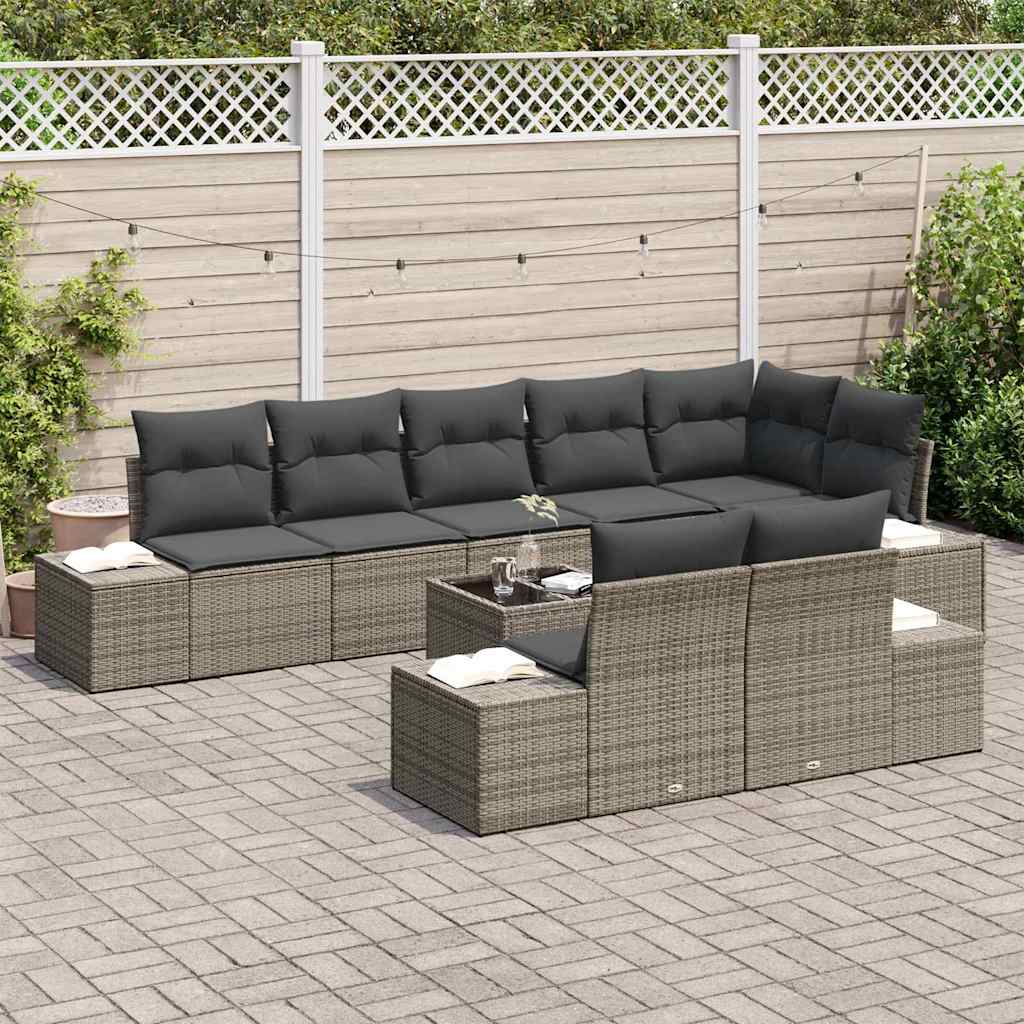vidaXL 8-delige tuinsofa set met kussens in zwart poly rattan