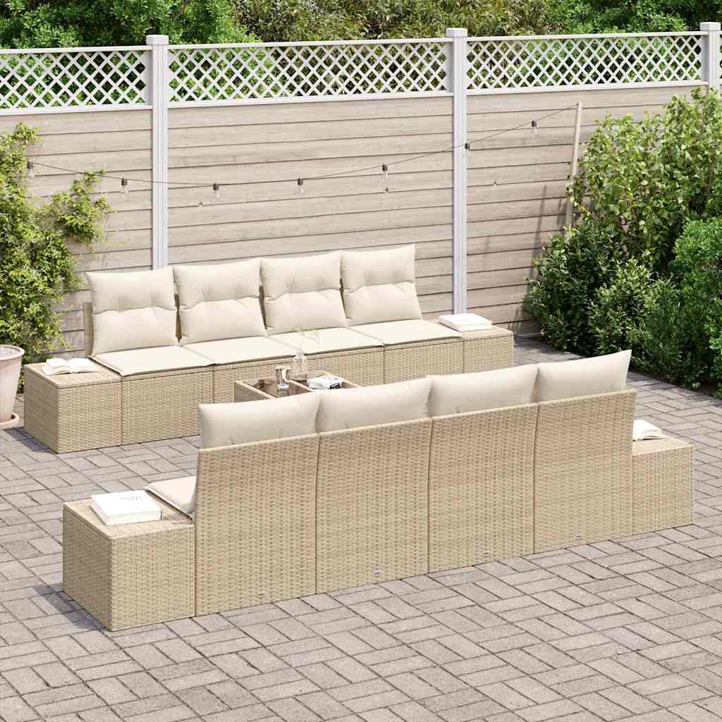 vidaXL 7-delige tuinset met kussens, beige poly riet