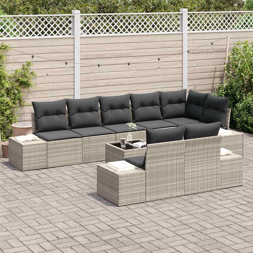 vidaXL 9-delige tuinset met kussens in grijs poly rattan