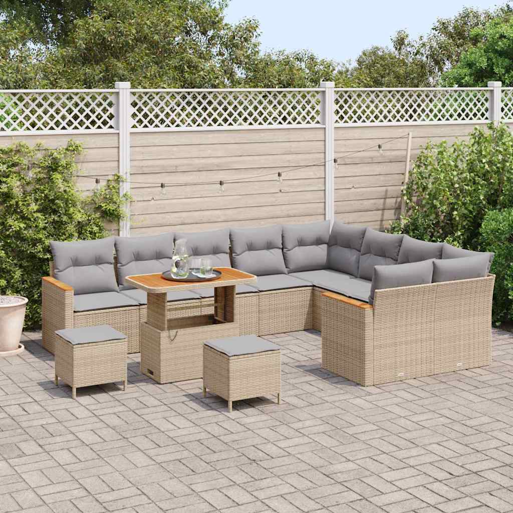 vidaXL 12-delige Tuinbankenset met kussens poly rattan acacia beige