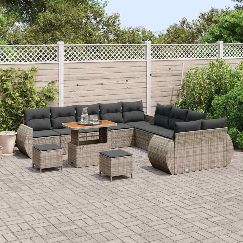 vidaXL 13-delige Tuinbankenset met kussens poly rattan acacia grijs