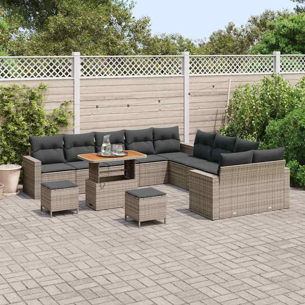 vidaXL 13-delige Tuinbankenset met kussens poly rattan acacia grijs