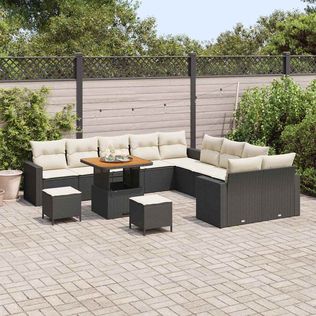 vidaXL 13-delige Tuinbankenset met kussens poly rattan acacia zwart