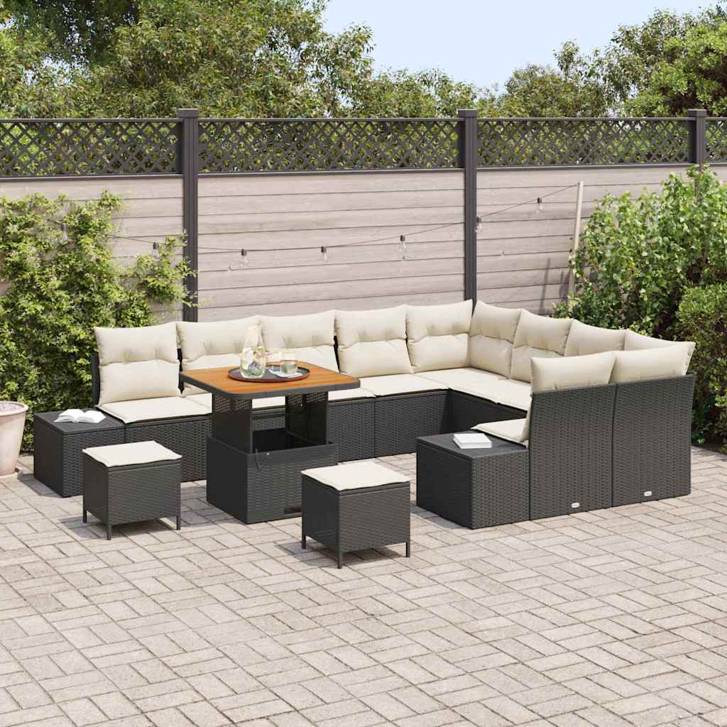 vidaXL 12-delige Tuinbankenset met kussens poly rattan acacia zwart