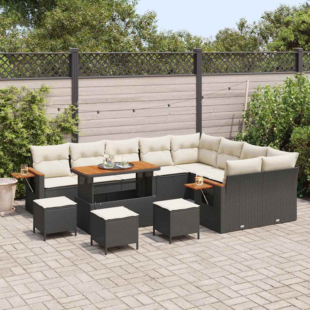 vidaXL 13-delige Tuinbankenset met kussens poly rattan acacia zwart