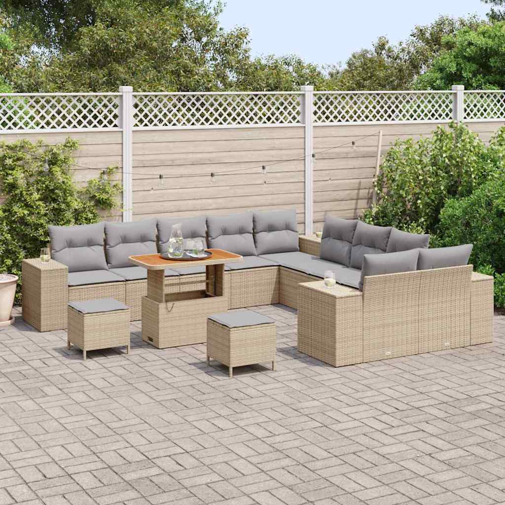 vidaXL 13-delige tuinsofa set met kussens - Beige Poly Rattan & Acacia