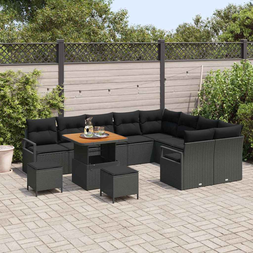 vidaXL 12-delige tuinsofa set met kussens in zwart poly rattan