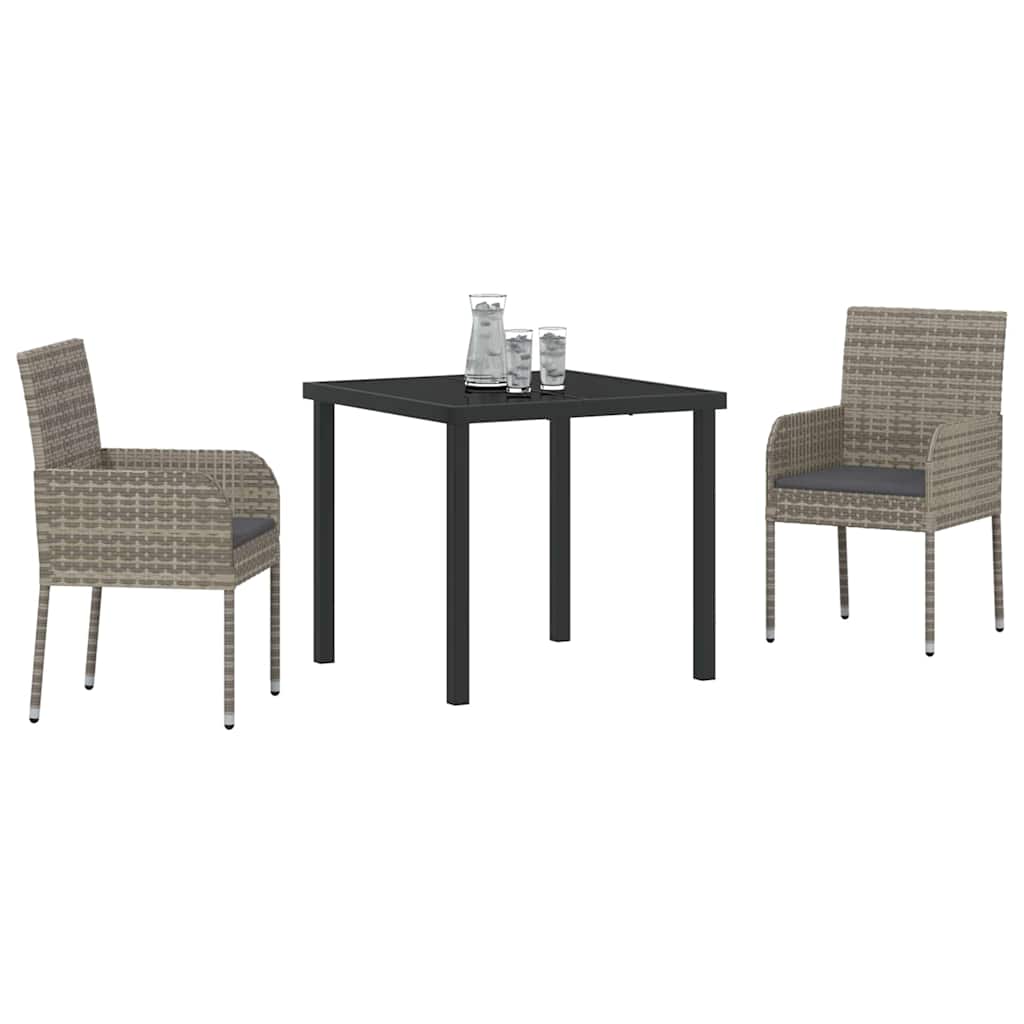 vidaXL 3-delige Tuinset met Kussens Grijs Poly Rattan
