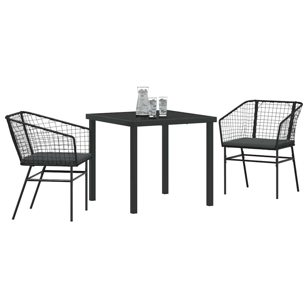 vidaXL 3-delige Tuinset met Kussens - Zwart Poly Rattan