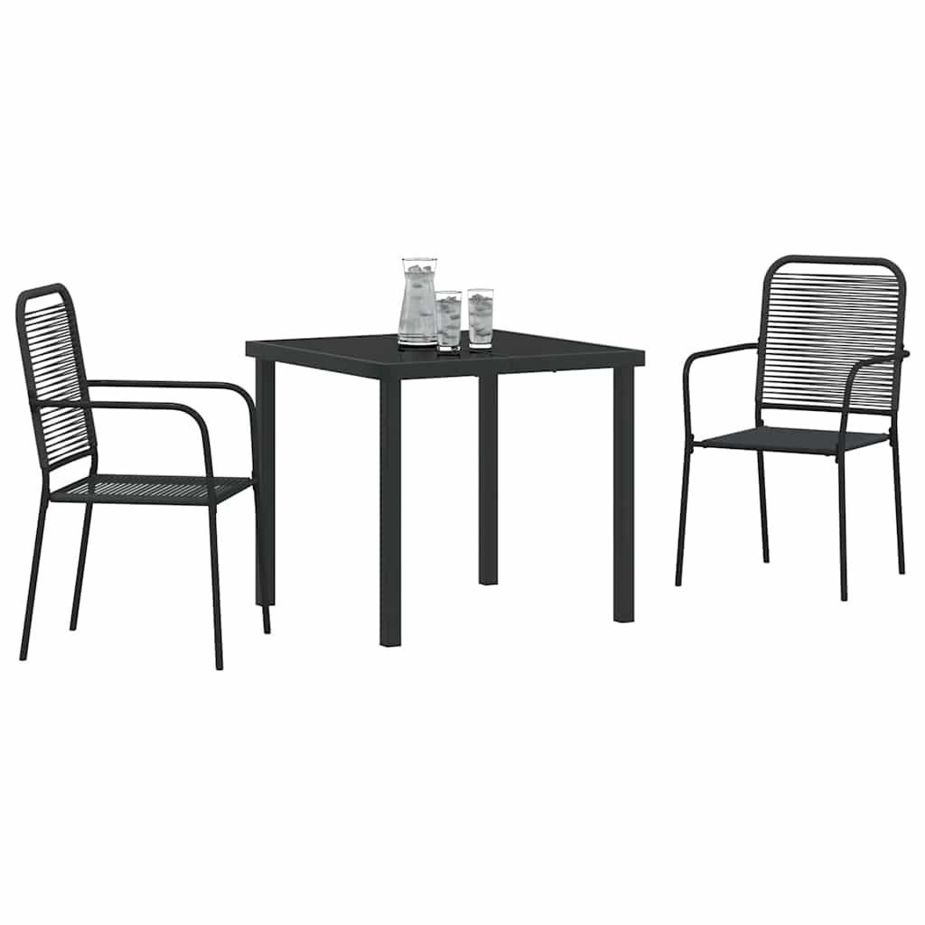 vidaXL 3-delige tuinset met eettafel van zwart katoen touw en staal