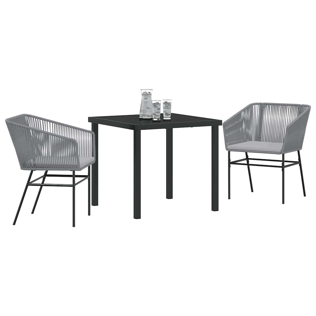 vidaXL 3 Delige Tuin Eetset met Kussens Grijs Poly Rattan