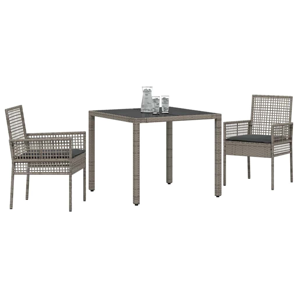 vidaXL Tuin Eetset 3 pcs Grijs 90 x 90 x 75 cm Poly rattan