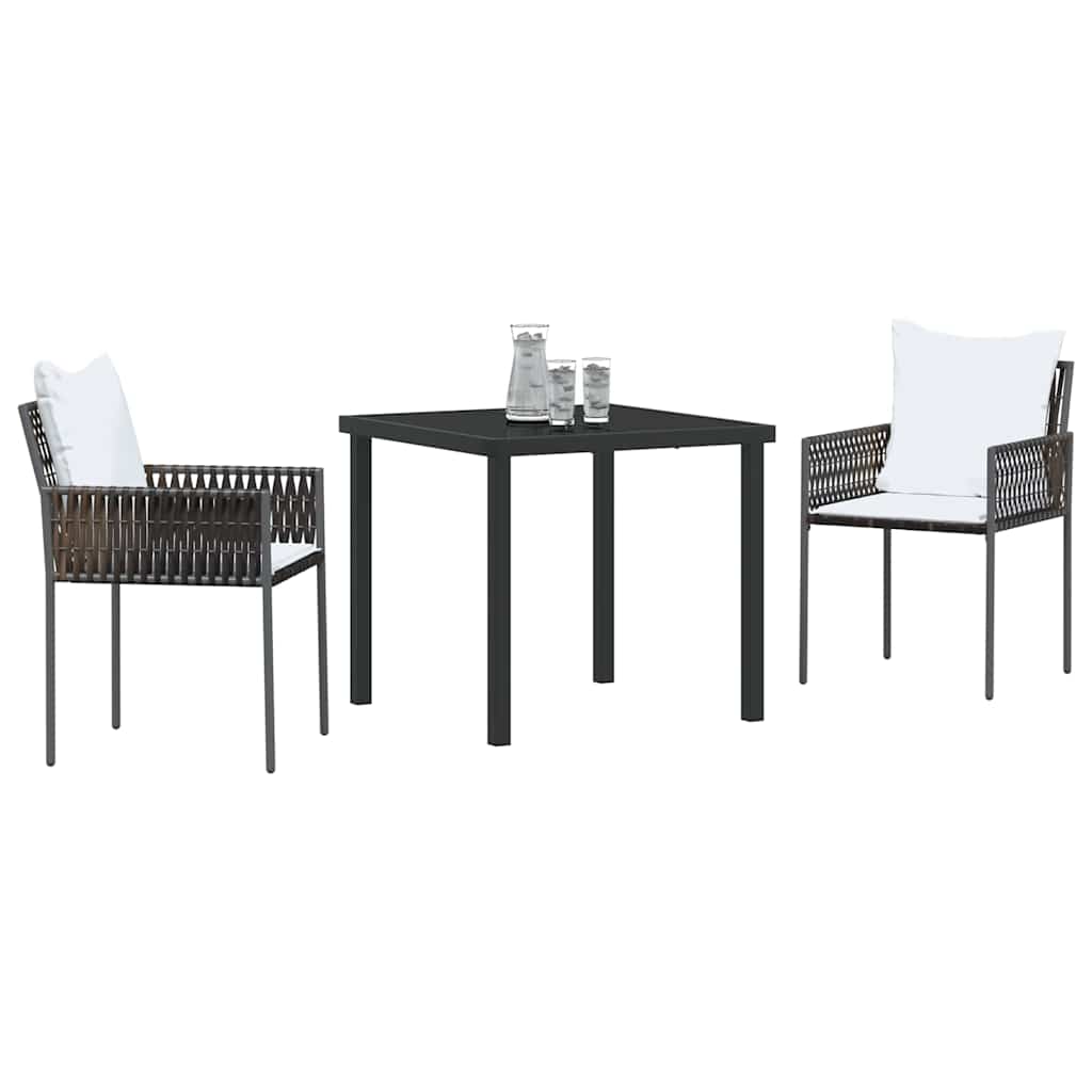 vidaXL 3-delige tuinset met eettafel en kussens in het bruin van poly rattan.