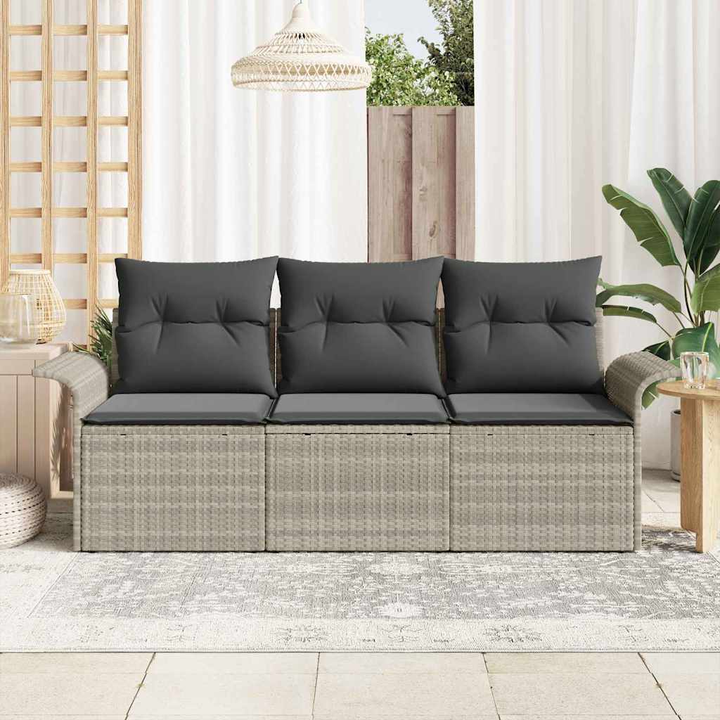 vidaXL 3-delige tuinset met kussens in lichtgrijs poly rattan
