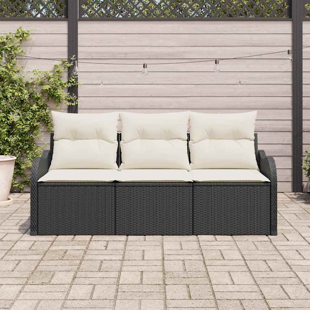 vidaXL 3-delige Tuinbankenset met kussens poly rattan zwart
