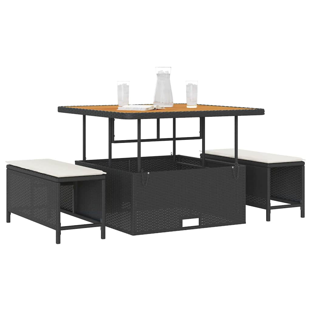 vidaXL 3-delige Tuinset met kussens poly rattan acaciahout zwart