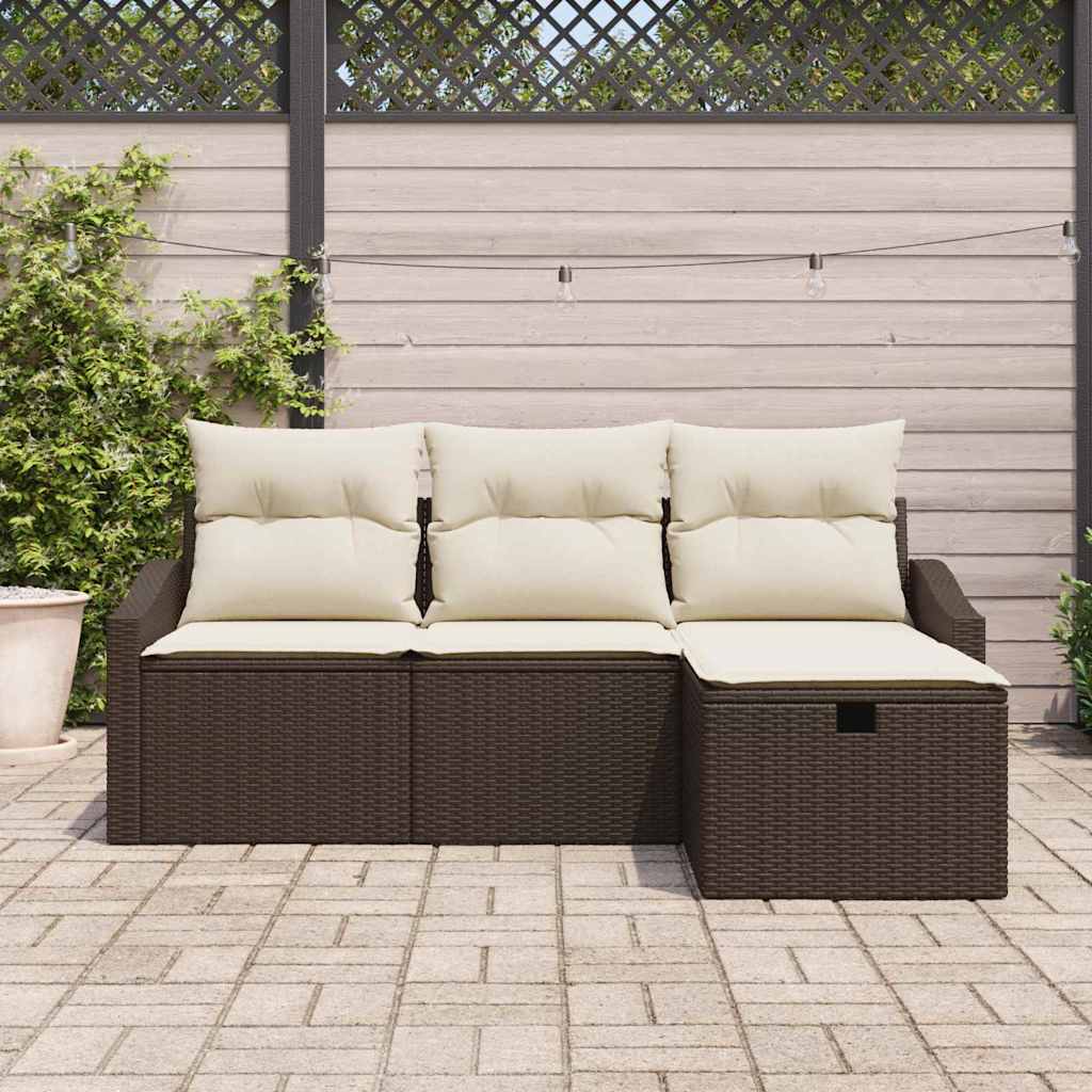 vidaXL 4-delige loungeset met kussens in bruin poly rattan
