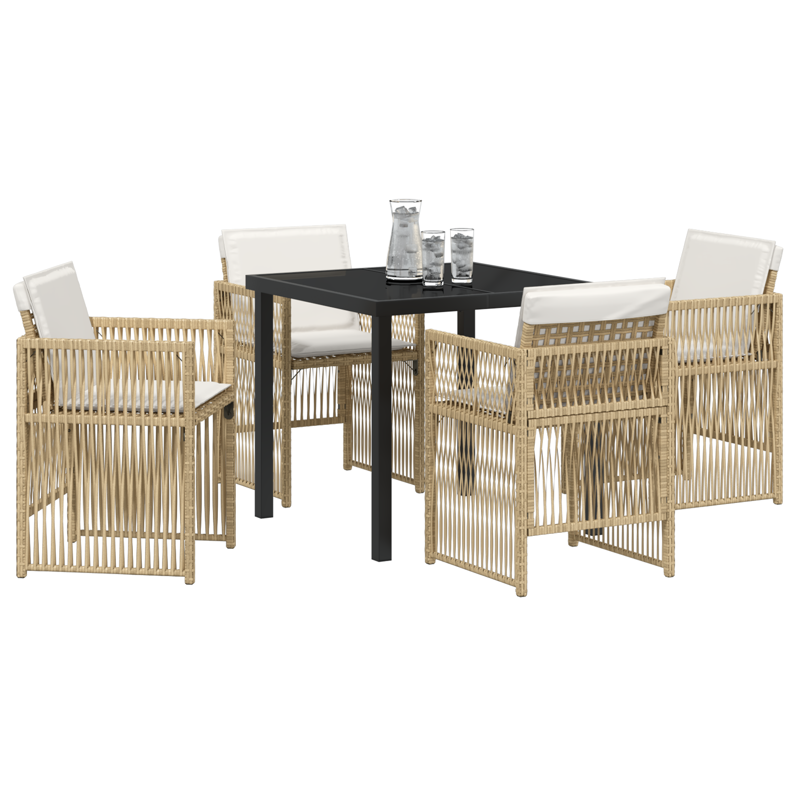 vidaXL 5-delige tuinset met kussens in beige poly rattan