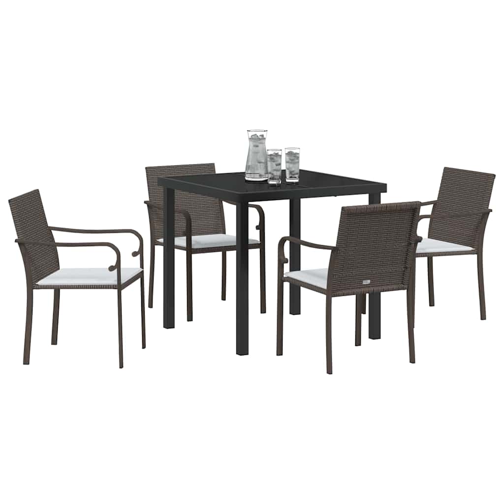 vidaXL 5-delige Tuin Eetset met Kussens Bruin Poly Rattan