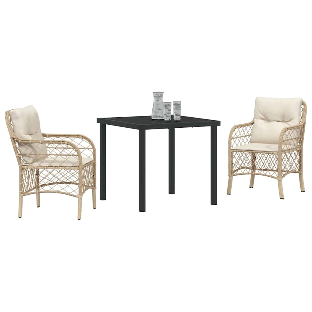 vidaXL 3-delige tuinset met kussens in beige poly rattan