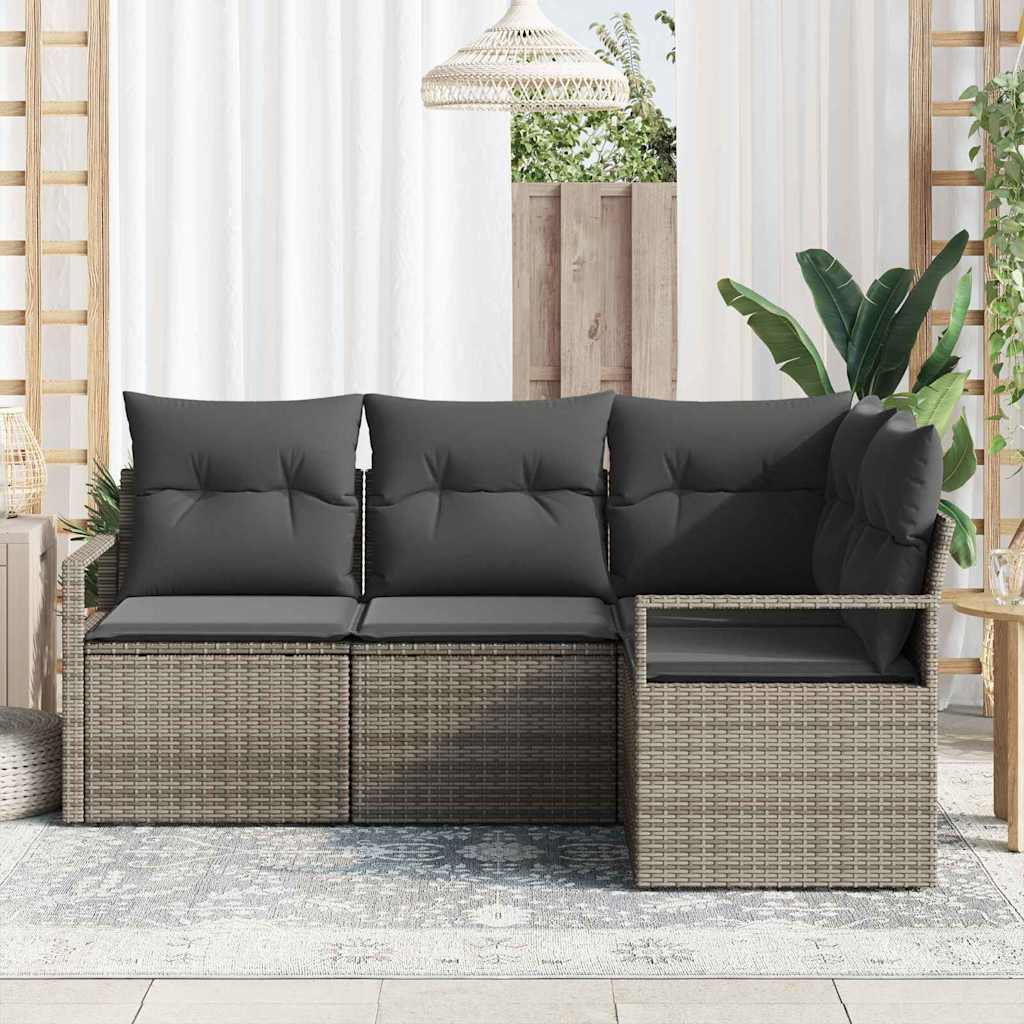vidaXL 4-delige tuinset met kussens, grijs poly rattan