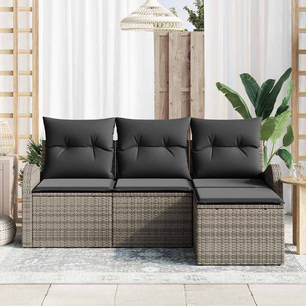 vidaXL 4-delige Tuinbankenset met kussens poly rattan grijs